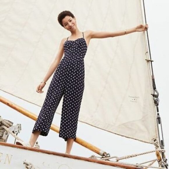 J. Crew Navy White Stars Print Tie Back Cropped Wide Leg Jumpsuit Size 6 - Picture 2 of 6